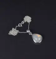 925 Solid Sterling Silver White Rainbow Moonstone Chain Pendant-19.2 Inch l474
