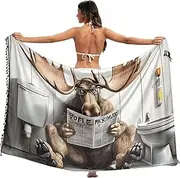 [XYMZR] Women's Sarong Swimsuit Coverups Toilet Moose Funny Chiffon Bikini Wraps Skirt with Tassels L