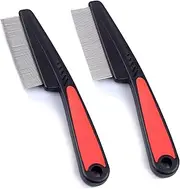 Pet Comb, 2 Pack, Professional Dog/Cat Lice Comb, Dust Comb, Flea Comb, Coarse & Fine Teeth, Stainless Steel & Plastic, Black, Unisex, Pet Owners (Cats & Small Dogs)