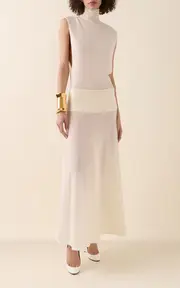 [ALAÏA] Banded Knit Merino Wool Maxi Skirt
