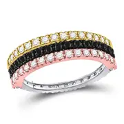 10k Tri-Tone Gold Round Black Diamond Convertible Band Ring 1 Cttw