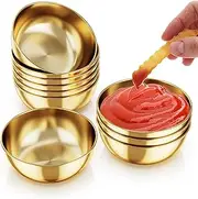 10 Pack Dipping Bowls, 3.2in Stainless Steel Soy Sauce Dish, Mini Round Sauce Bowls, YITOBA Appetizer Prep Bowls for Dipping Sushi Seasoning, Small Bowls for Dips (Gold)
