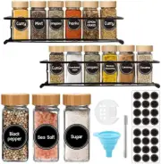 Bamboo Spice Jars with Lids Set 12 Pack of 4 Ounce Glass Jars with Sticker Label