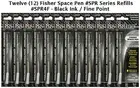 Twelve Fisher Space Pen #SPR4F Black Ink / Fine Point Refills - Also Fits Parker