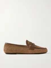 [Gianvito Rossi] Gianvito Rossi - Giorgia Leather-trimmed Raffia Loafers - Tan - IT40 IT 40 Brown