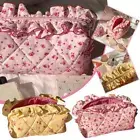 Pink Ruffled Cosmetic Bag Toiletries Travel Skincare Organiser Portable ▲] XN