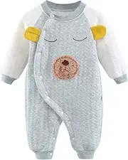 [Generic] 12 Birthday Girl Infant Boys Girls Long Sleeve Cartoon Prints Romper Newborn Warm Jumpsuit Little Girl Romper Grey
