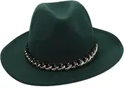 [WESIEVYA] 1pc Hat with Chain Men British Hats Black Hat Black Beret Hats for Men Wide Hat British Jazz Hat Fedora Brim Hat Flat Brim Hats Fedora Hat Short Brim Jazz Hat Dark Green Woolen
