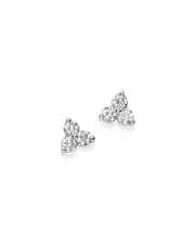 Diamond Three Stone Stud Earrings in 14K White Gold, 0.20 ct. t. w.
