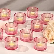Lanttu Pink Tealight Candle Holder Set of 12, Small Votive Candle Holders for Table Centerpiece,Glass Tea Light Candles Holder for Party&Home,Christmas,Wedding Decor(2''Dia*1.4''H)