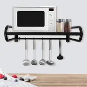 Kitchen Wall Mounted Storage Rack Perforated Bracket Spice Rack With 6 Hooks
