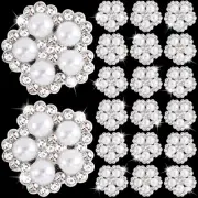 20 PCS Vintage Pearl Buttons Sparkly Crystal Rhinestone Brooch Flatback Flower B