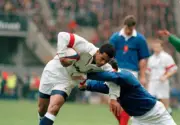 Jeremy Guscott of England in action during the Five Nations Champ - Old Photo