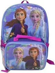 Disney Frozen Elsa & Anna 16" Backpack with Rectangle Lunch Bag, Purple, Large, Backpack