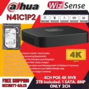 DAHUA N41C1P2 4Ch 4K UHD NVR 2TB HDD Network Video Recorder Dahua POE 4CH
