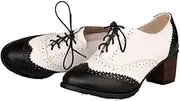 Bellirala Womens Brogue Oxfords Chunky Block Heel Lace Up Pumps Vintage Dress Shoes