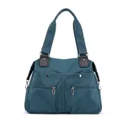 GGP Dark Blue Stylish Nylon Large Capacity Tote Bag For Work And Commute - Multi Pocket Shoulder Bag - Fashionable Canvas Bag