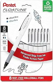Pentel Floatune Rollerball Pen, (1.0mm), Bold Point, Black/Blue Ink, Pack of 8 (BY110PF8AC)