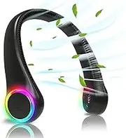 GULAKI Bladeless Portable Neck Fan - Rechargeable Hands Free USB Personal Fan Battery Operated with LED lights for Home Office Travel Indoor Outdoor (DNF Black)