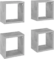 vidaXL 4X Wall Cube Shelves Home Office Storage Hanging Floating Display Wall Mounted Units Cube Organisers Living Room Furniture Concrete Grey