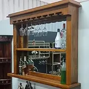 Home Bar Victoria Wall-Mounted Bar Cabinet with Mirror, Wooden Wine Glass Rack, Display Shelf