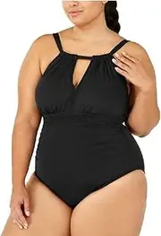 Lauren Ralph Lauren Black Slimming High-Neck Keyhole One-Piece Swimsuit, US 22W