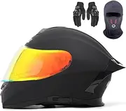 Full Face Motorcycle Street Bike Helmet with Motorcycle Gloves and Face Shield DOT/ECE Approved for Adults