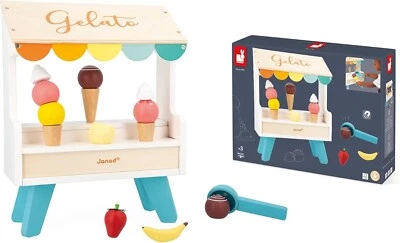 Janod Gelato Wooden Ice Cream Stand – Pretend Play Toy Set for Kids Ages 3+