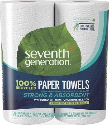 Seventh Generation Paper Towels, 100% Recycled Paper, 2-ply, 2 Rolls (Packaging