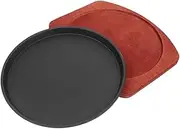 Cast Iron Sizzling Pan Set Non Stick Round Griddle with Wooden Tray for Barbecue Induction Gas Cooking Enhance Family Meals with Japanese Sizzling Plate