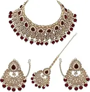 [Samyuktha] Timeless Beauty Reverse AD choker Necklace Jewellery set (Maroon), Brass, No Gemstone