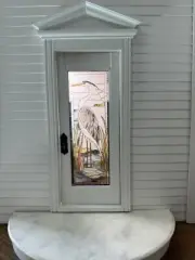 White Heron Single Floral Door Stained Glass Film Dollhouse Miniature