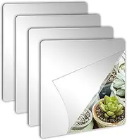 4 Pack Self Adhesive Acrylic Mirror, Flexible Plastic Mirror Sheets Wall Stickers, Non Glass Acrylic Safety Reflective Mirror for DIY Craft Home Wall Decoration (20x20cm)