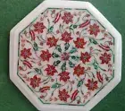12'' white Marble Coffee Table Top Inlay Malachite Gemstones Side Table Top