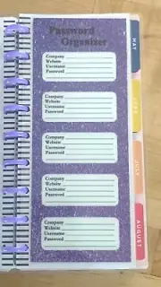 Password Organizer Dashboard for use with Half size HP Notebook