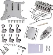 Mingzhe ST Style Electric Guitar Full Set DIY Accessory Kit Including Prewired Pickguard Bridge SSS Pickups and Other Accessories Silver