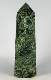 736g Natural Green Peacock Eye Crystal Quartz Obelisk Wand Point Healing
