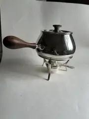 Vintage silver fondue set, includes pot, lid, stand, burner, Burner Cover