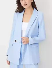 ANN TAYLOR OJAI SKY BLUE THE OVERSIZED PEAK LAPEL LINEN TWILL BLAZER JACKET SZ 0
