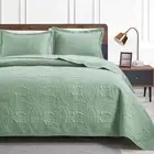 King Size Quilt Set Sage Bedspreads - Soft Bed Summer Quilt Lightweight Microfib