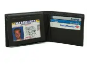 Men's Genuine Leather Thin Bifold ID Card Holder Wallet Flip Up Front Pocket