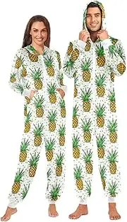 [ZZXXB] Geometry Pineapple Onesie Pajamas for Adult Women Men Long Sleeves One Piece Onesies Hooded Sleepwear S - XL