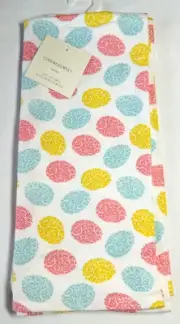 CYNTHIA ROWLEY KITCHEN TOWELS (2) EASTER EGGS PINK YELLOW BLUE 100% COTTON NWT