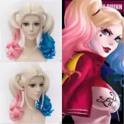 Suicide Squad Harley Quinn Cosplay Wigs Blue Pink Gradient Ponytail Fake Hair