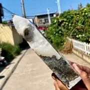 2.38LB Natural moss agate Quartz obelisk Crystal gem tower healing decor gift