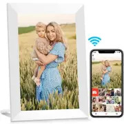 Smart WiFi Digital Picture Frame,10.1 Inch IPS Touchscreen,Smart Cloud Photo Frame with 32GB Storage,Auto-Rotate,Wall Mountable (White)