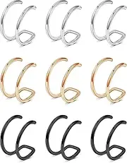 [D.Bella] Fake Septum Piercing Faux Nose Rings Hoop Stainless Steel Faux Lip Ear Nose Septum Ring Non Piercing Clip On Nose Hoop Rings Body Piercing Jewelry
