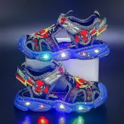 Unbrand Boys Led Sandals Spiderman Outdoor Shoes Beach Shoes Kids Light-up Non-slip Shoes For Summer Blue 33-Insole 20.5 cm