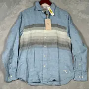 Tommy Bahama Shirt Mens Small Blue Striped Linen Raffia Blues