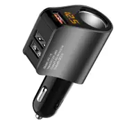 Multi USB Cigarette Lighter Adapter Socket Splitter with 3 USB and Voltage Meter-Gray